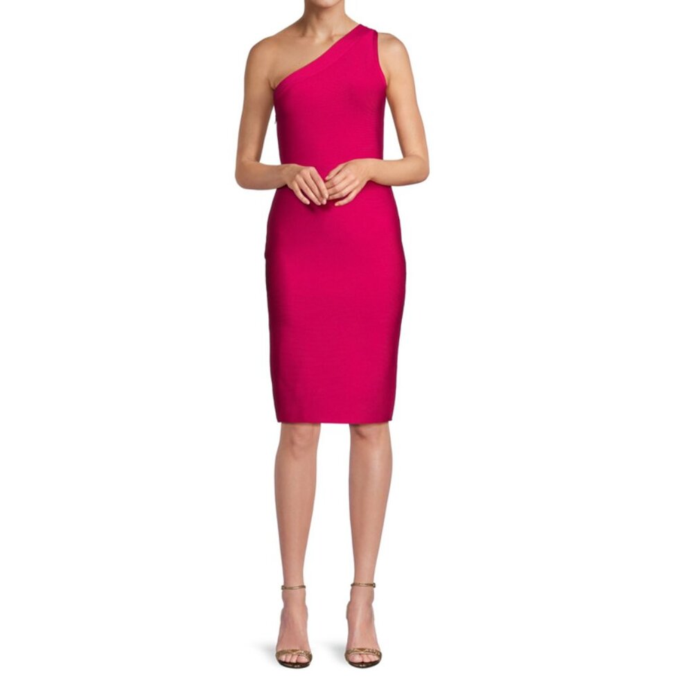 Bebe Bandage One Shoulder Sheath Bodycon Dress